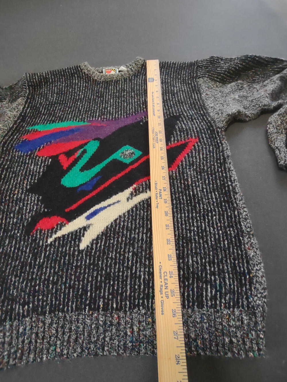 Vtg Concrete Men's Black Marled Crewneck Sweater with Abstract Color Block - Picture 5 of 8